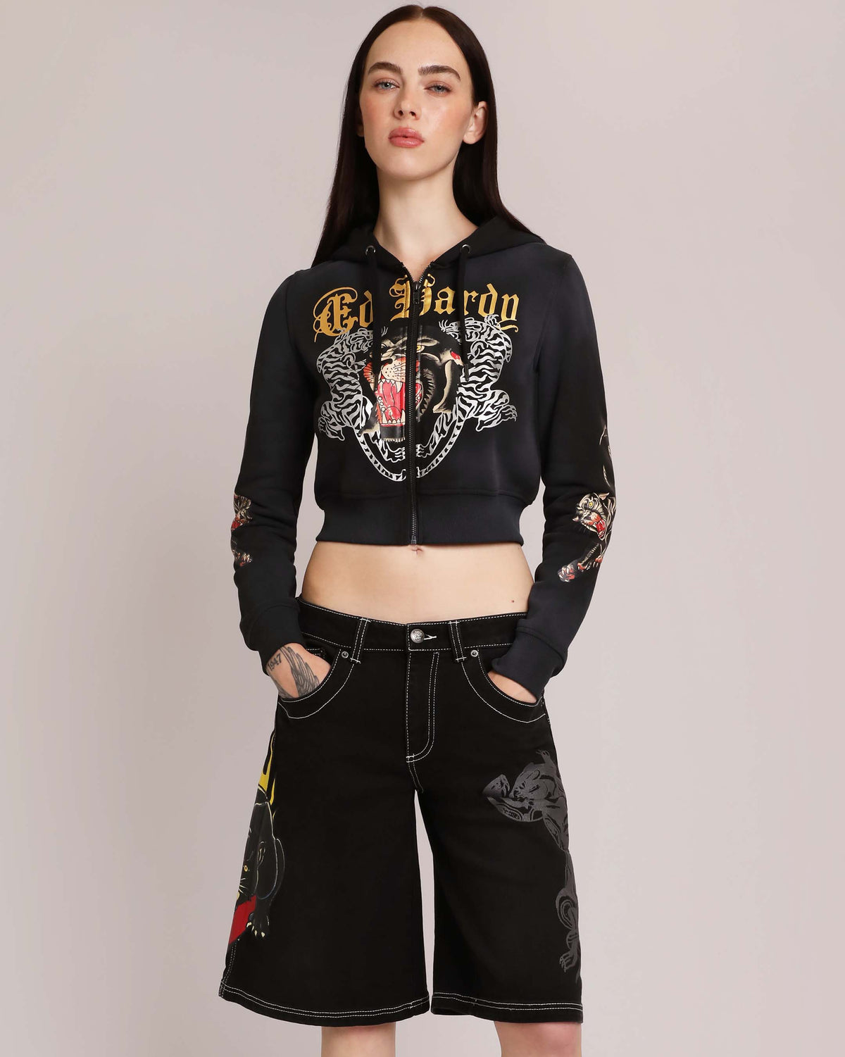 Panther Cropped Zip Hoodie  | Ed Hardy