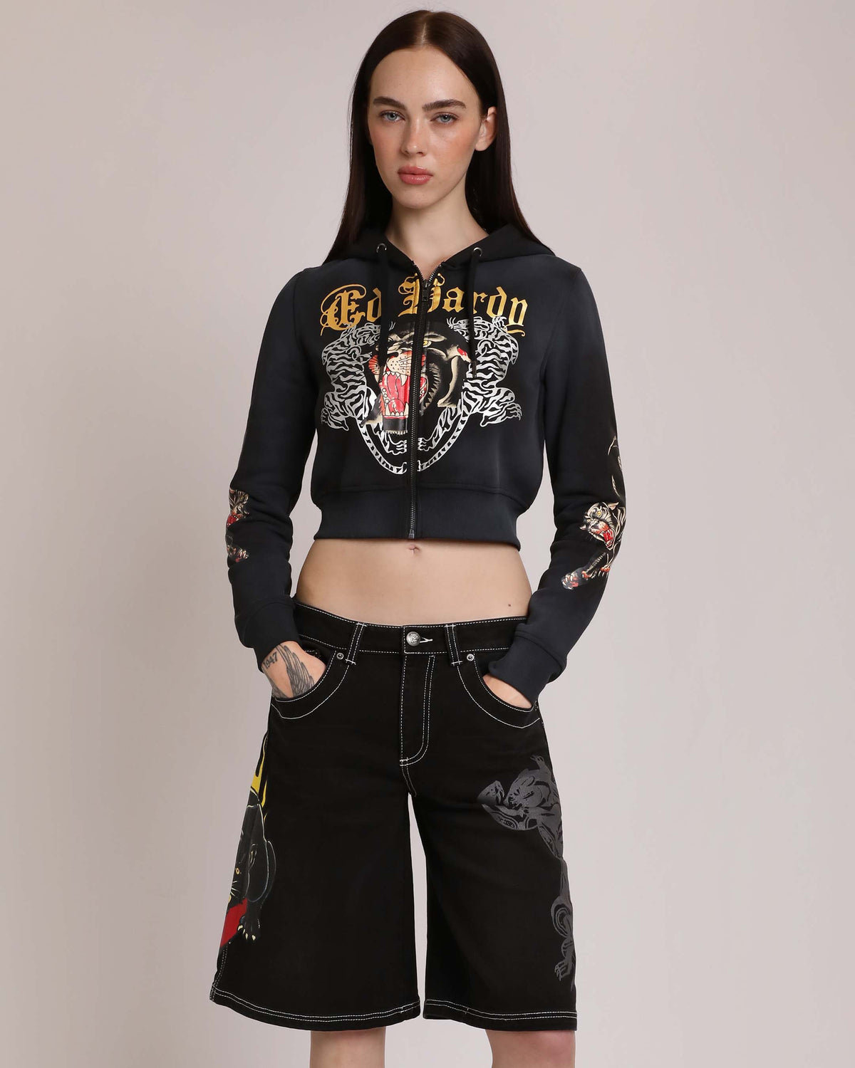 Panther Cropped Zip Hoodie  | Ed Hardy