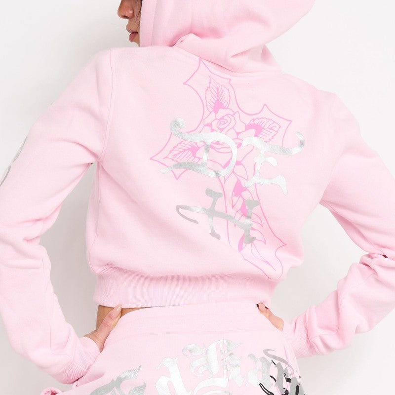 Flame Cross Zip Front Hoodie PINK BALLERINA | Ed Hardy