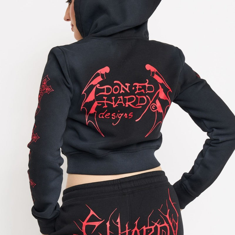 Crosses Zip Front Hoodie SUNFADE BLACK | Ed Hardy