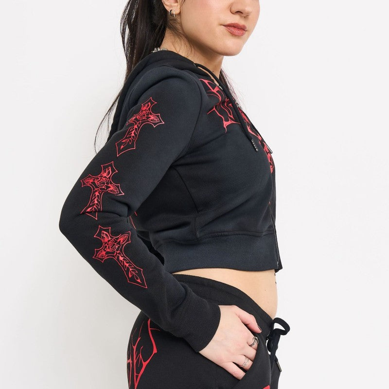 Crosses Zip Front Hoodie SUNFADE BLACK | Ed Hardy