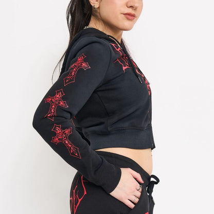 Crosses Zip Front Hoodie SUNFADE BLACK | Ed Hardy