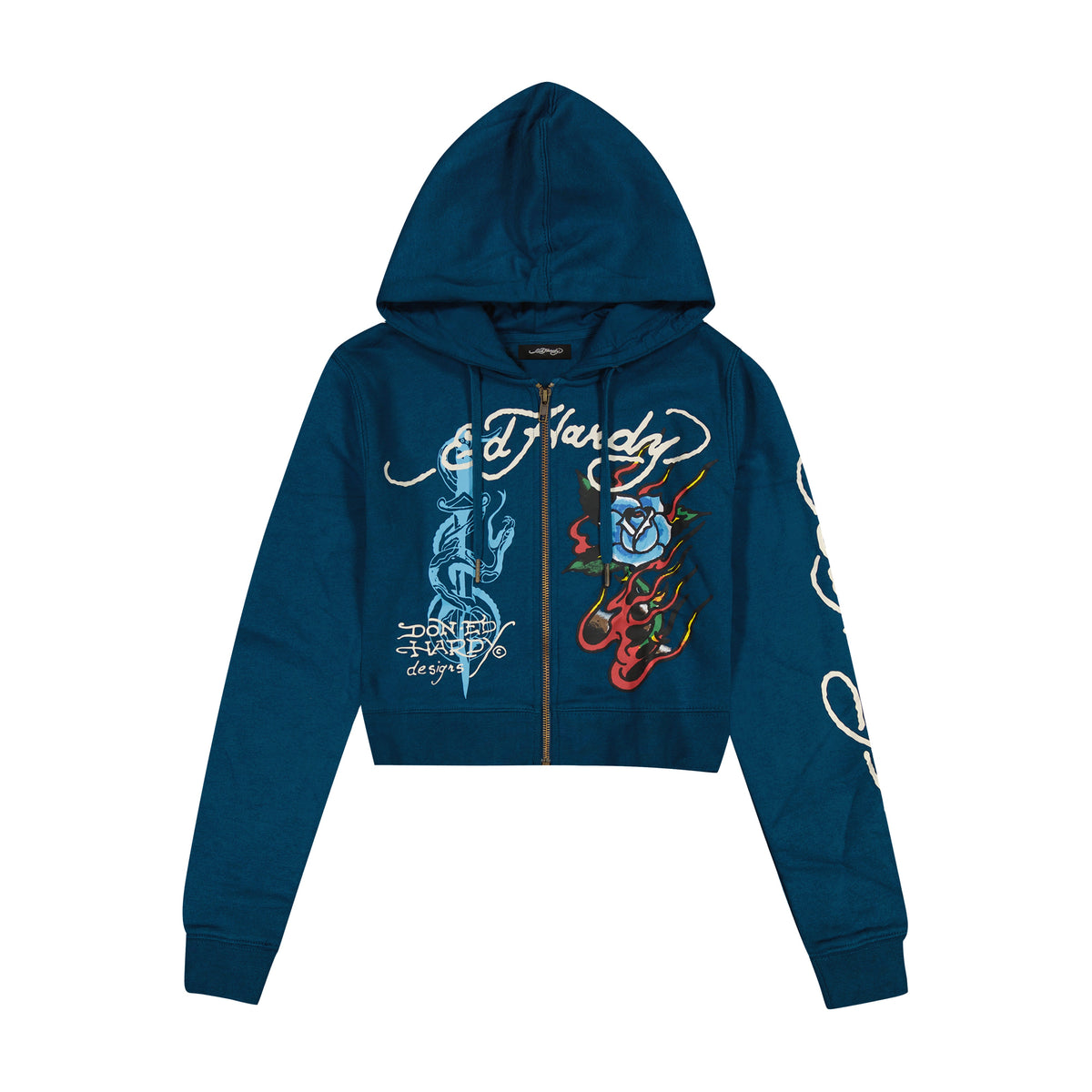 Flame Rose Zip Front Hoodie SAPPHIRE | Ed Hardy