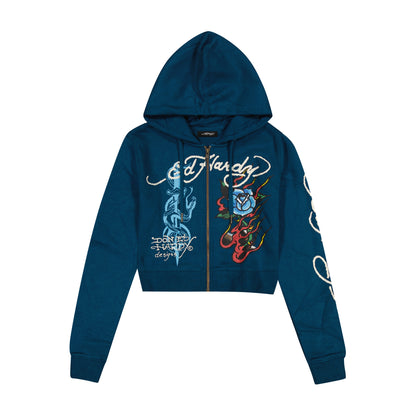 Flame Rose Zip Front Hoodie SAPPHIRE | Ed Hardy