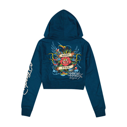 Flame Rose Zip Front Hoodie SAPPHIRE | Ed Hardy