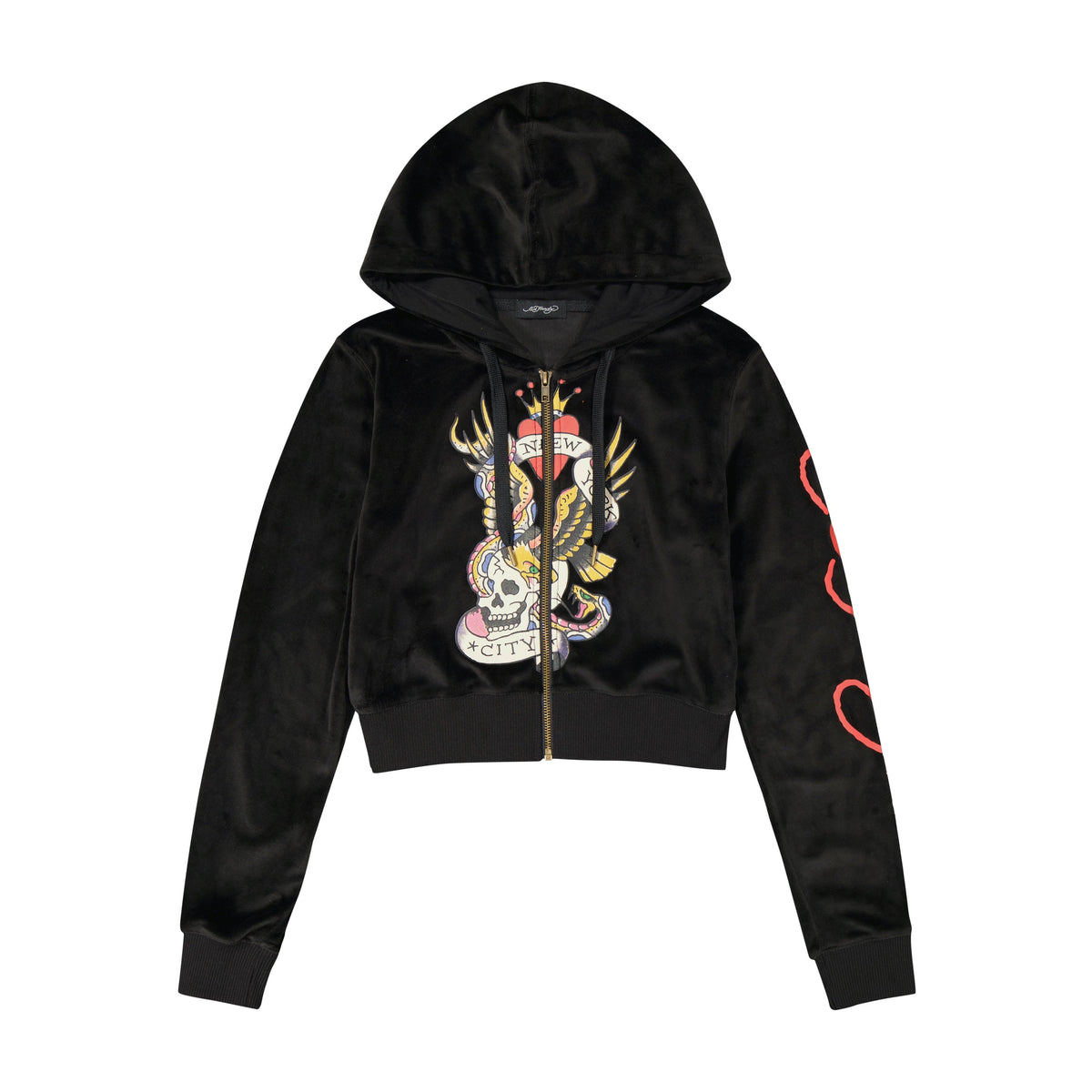 NYC Skull Y2K Velour Hoodie Black Velvet | Ed Hardy
