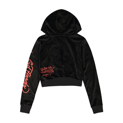 NYC Skull Y2K Velour Hoodie Black Velvet | Ed Hardy