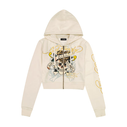 LKS Skull Zip Front Hoodie IVORY | Ed Hardy