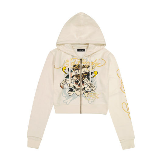 LKS Skull Zip Front Hoodie IVORY | Ed Hardy