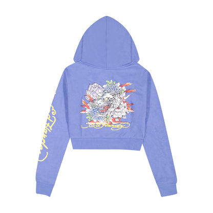 Tiger Lotus Zip Front Hoodie PALE BLUE | Ed Hardy
