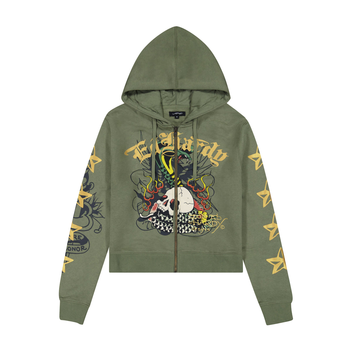 Cobra Flame Zip Front Hoodie (Relaxed) LT OLIVE | Ed Hardy