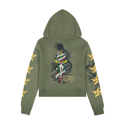 Cobra Flame Zip Front Hoodie (Relaxed) LT OLIVE | Ed Hardy