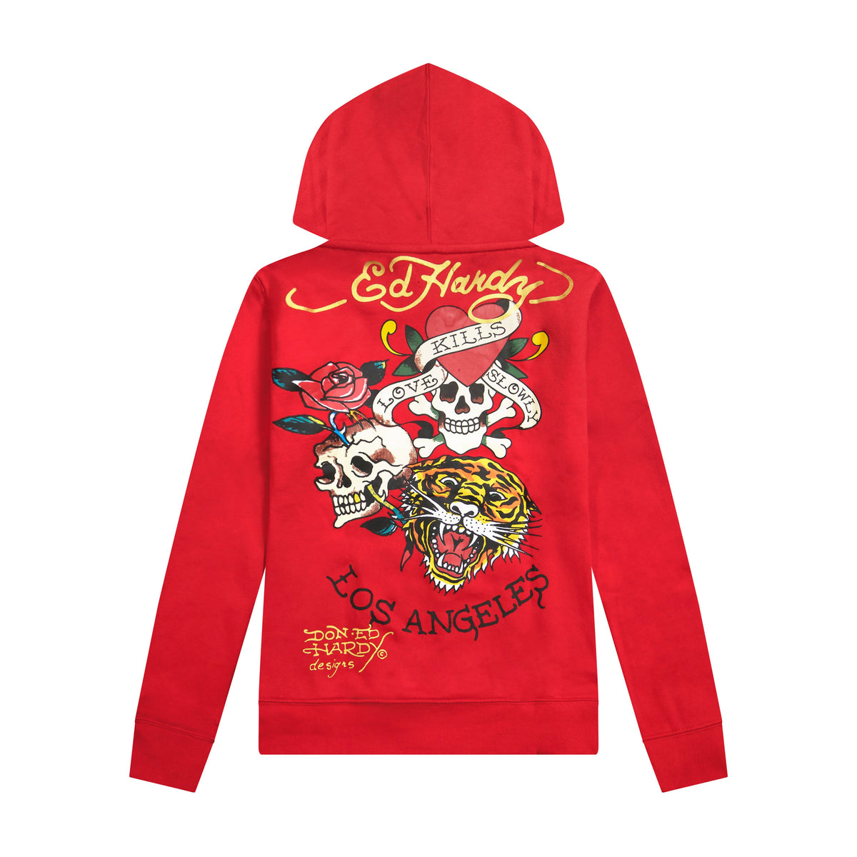 Dagger Roses Long Fleece Hoodie | Women's Y2K Hoodie | Ed Hardy RED | Ed Hardy