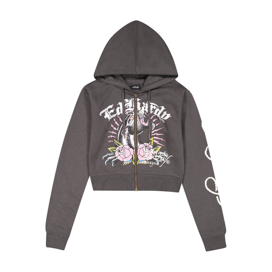 Panther Zip Front Hoodie CHARCOAL | Ed Hardy