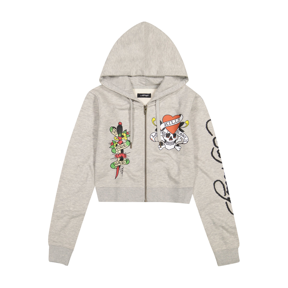 LKS Skull Zip Front Hoodie - Heather Grey HEATHER GREY | Ed Hardy