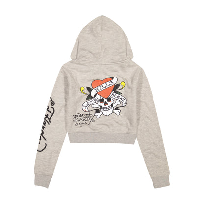 LKS Skull Zip Front Hoodie - Heather Grey HEATHER GREY | Ed Hardy