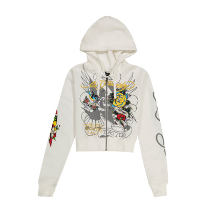 Brave Eagle Cropped Hoodie - White WHITE | Ed Hardy