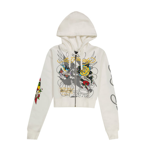 Brave Eagle Cropped Hoodie - White WHITE | Ed Hardy