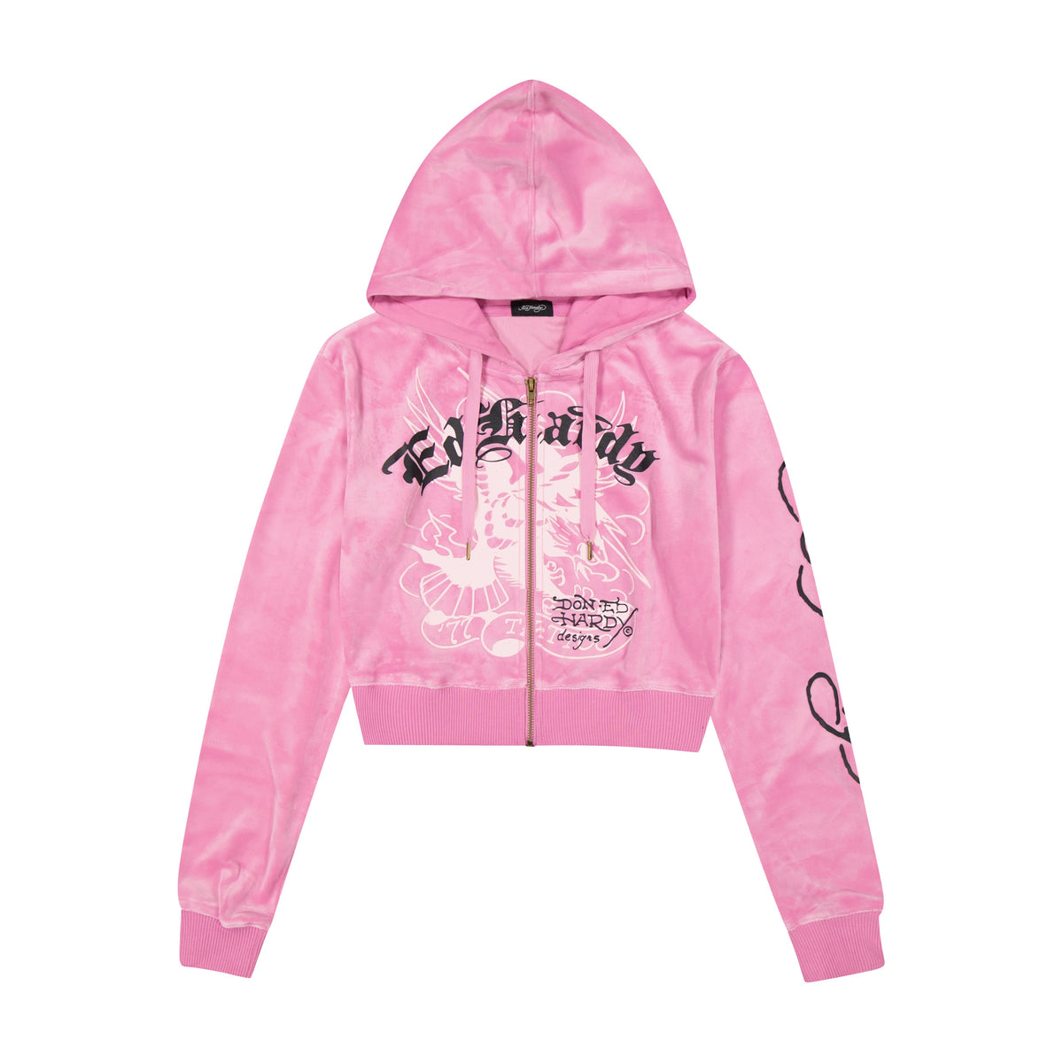 Panther Crown Velour Zip Front Hoodie ORCHID | Ed Hardy