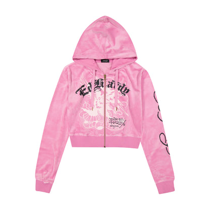 Panther Crown Velour Zip Front Hoodie ORCHID | Ed Hardy