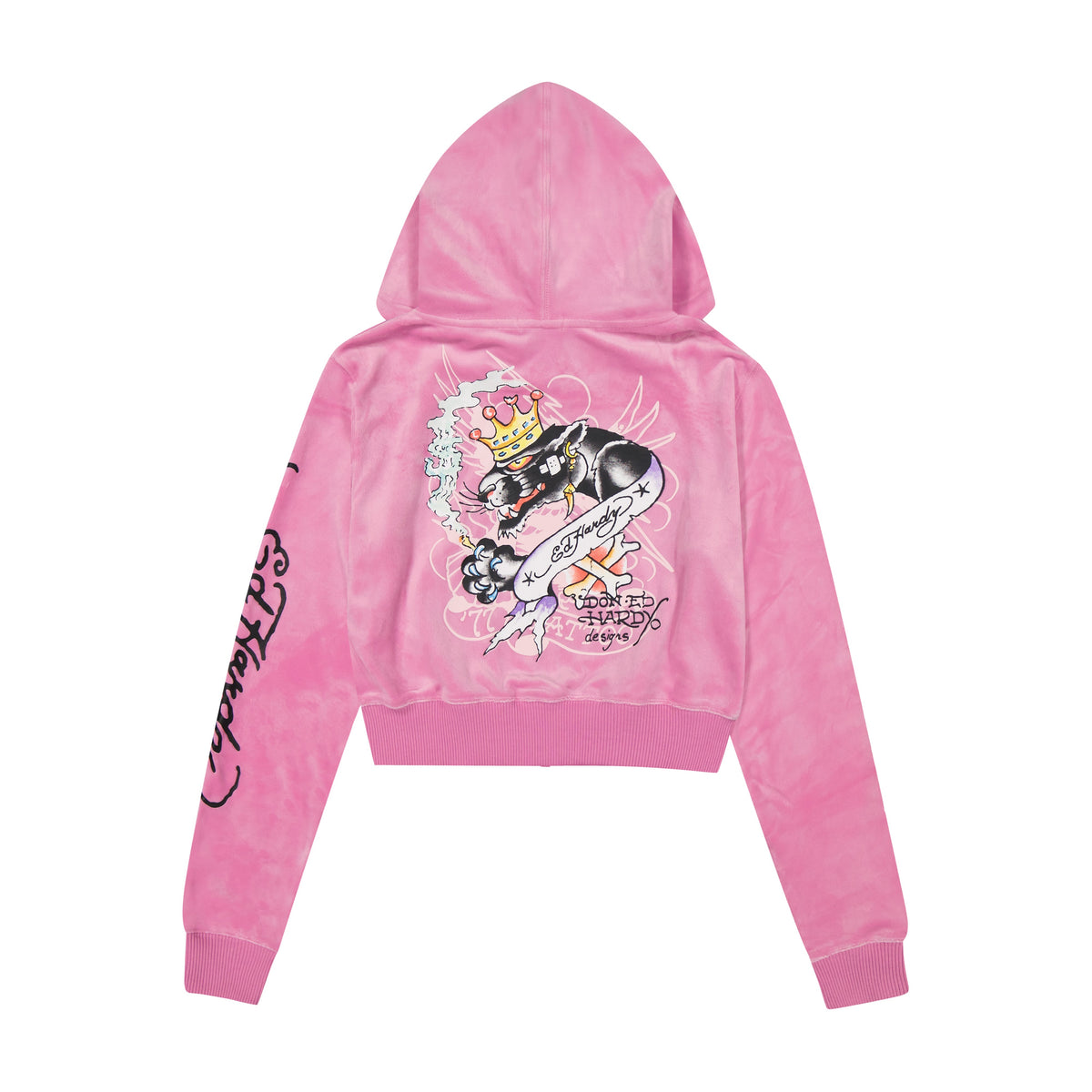 Panther Crown Velour Zip Front Hoodie ORCHID | Ed Hardy
