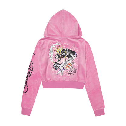 Panther Crown Velour Zip Front Hoodie ORCHID | Ed Hardy