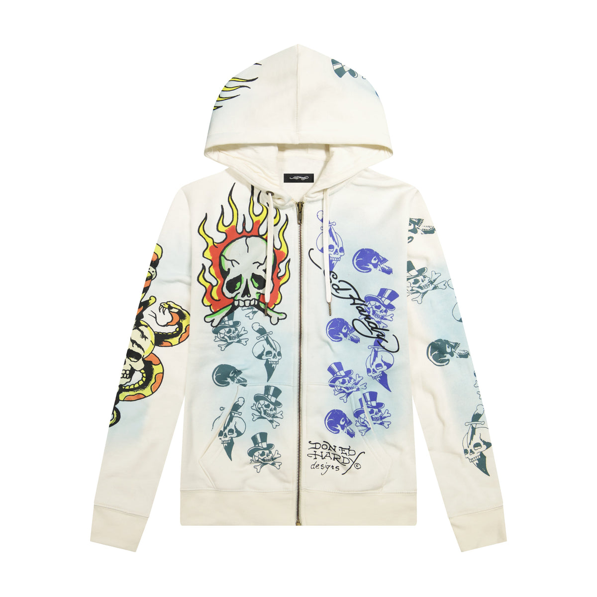 Skulls Long Fleece Hoodie | Women's Y2K Hoodie | Ed Hardy IVORY | Ed Hardy