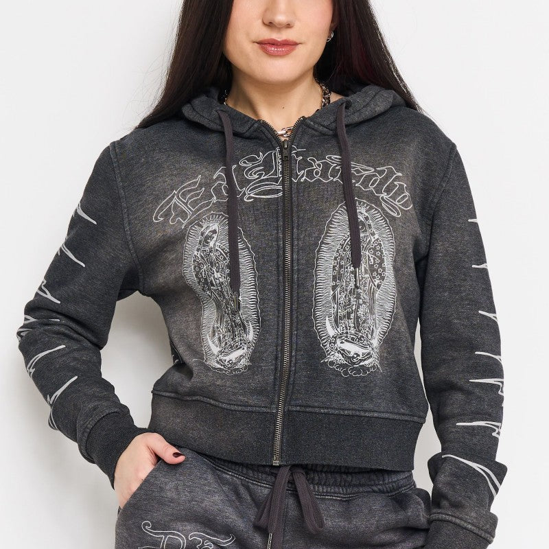 Mary Relaxed Zip Front Hoodie MINERAL GREY | Ed Hardy