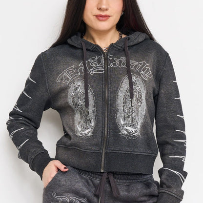 Mary Relaxed Zip Front Hoodie MINERAL GREY | Ed Hardy