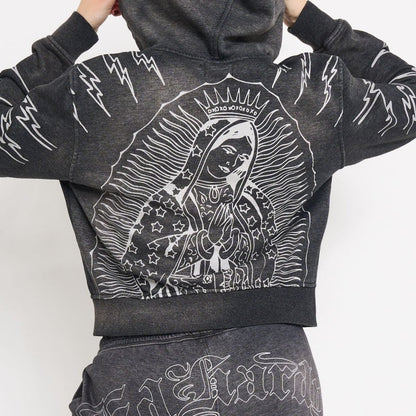 Mary Relaxed Zip Front Hoodie MINERAL GREY | Ed Hardy