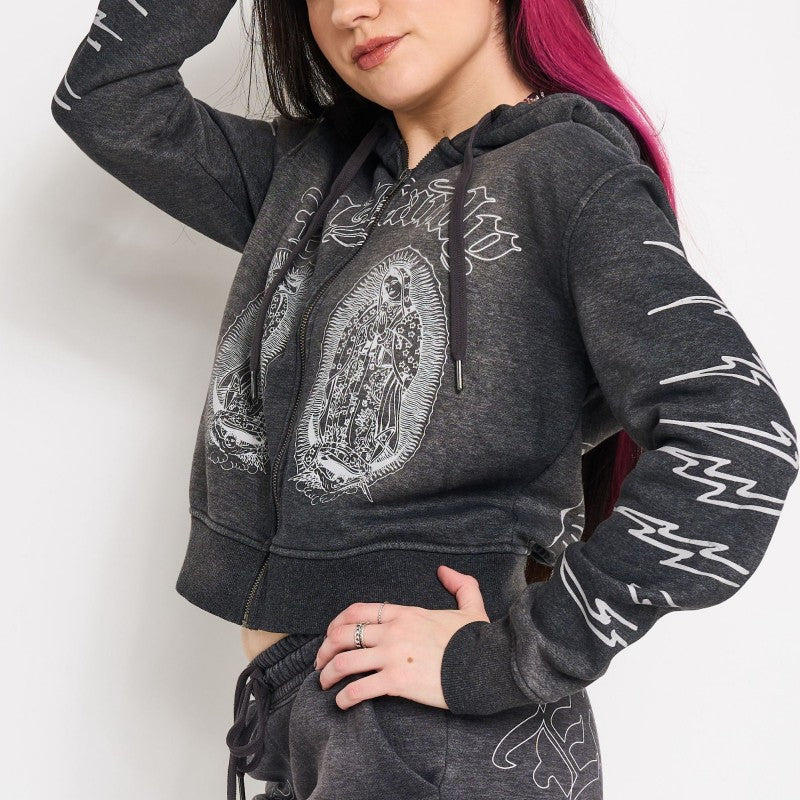 Mary Relaxed Zip Front Hoodie MINERAL GREY | Ed Hardy