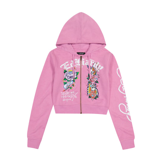 Flower Skull Front Hoodie ORCHID | Ed Hardy
