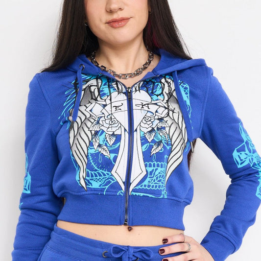Cross Wings Zip Front Hoodie ROYAL BLUE | Ed Hardy