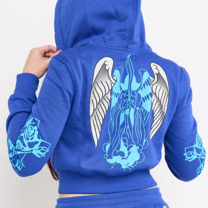 Cross Wings Zip Front Hoodie ROYAL BLUE | Ed Hardy