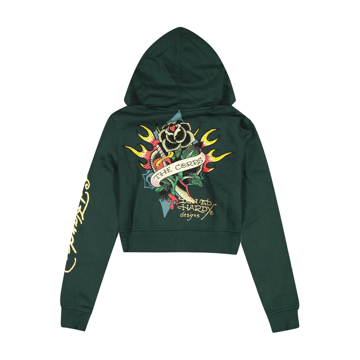 Sacred Heart Zip Front Rhinestone Hoodie HUNTER | Ed Hardy