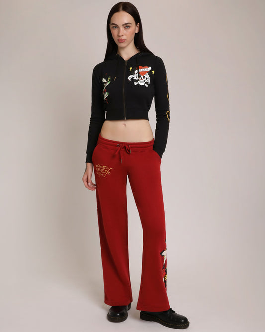 LKS Skull Black Zip Front Cropped Hoodie Black | Ed Hardy