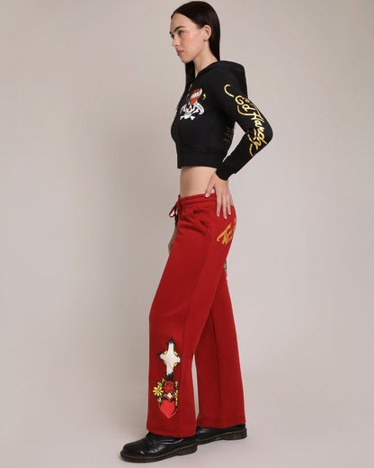 LKS Skull Black Zip Front Cropped Hoodie Black | Ed Hardy