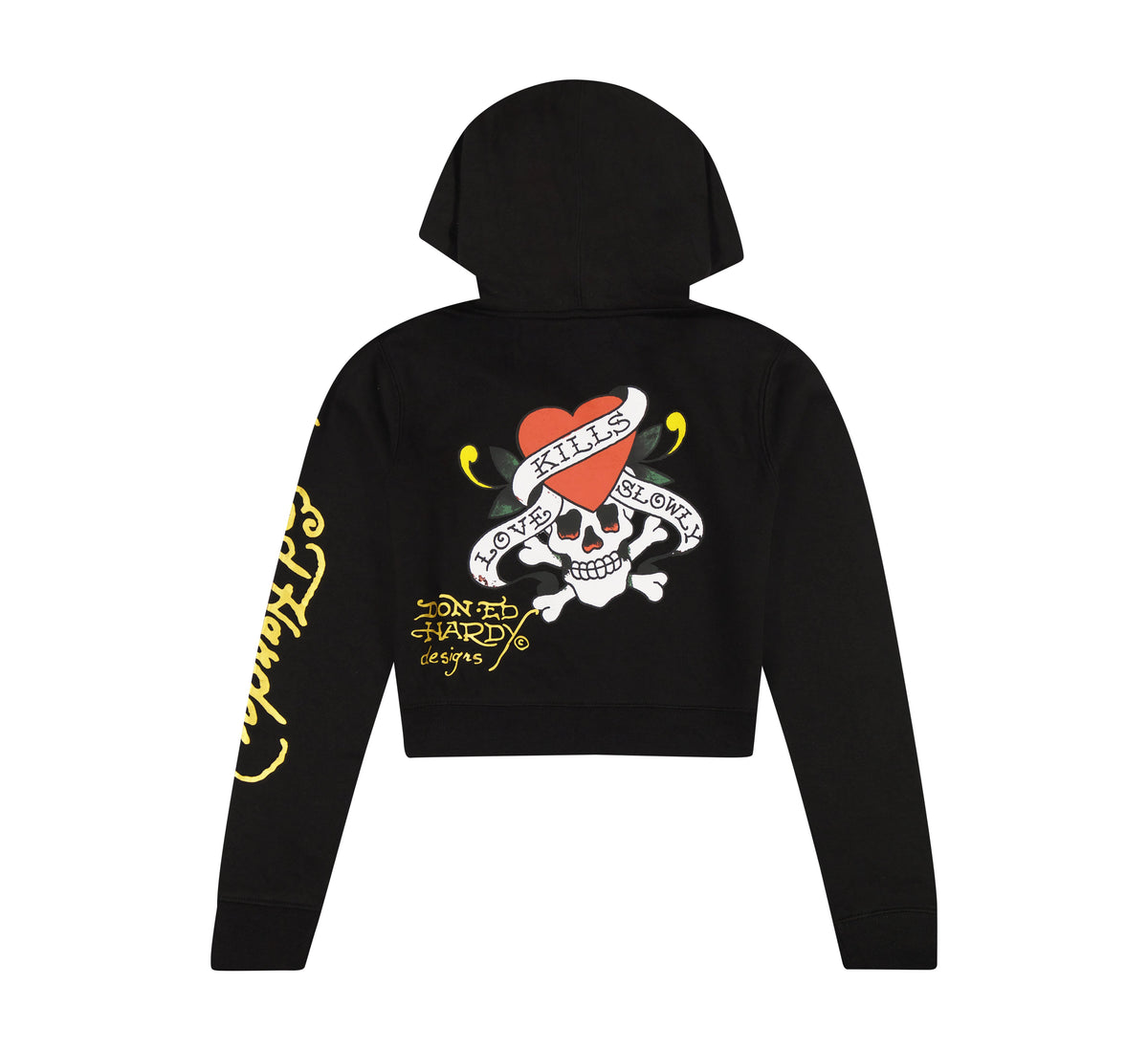 LKS Skull Black Zip Front Cropped Hoodie Black | Ed Hardy