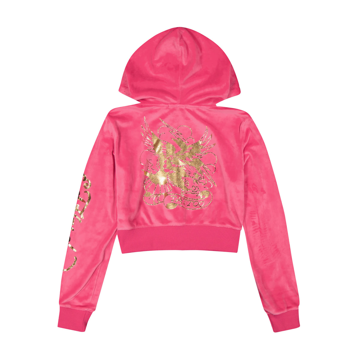 Tattoo Eagle Y2K Velour Hoodie Pink Velvet | Ed Hardy