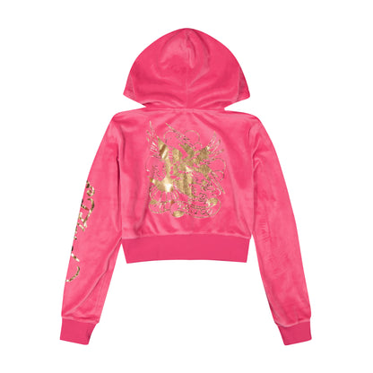 Tattoo Eagle Y2K Velour Hoodie Pink Velvet | Ed Hardy