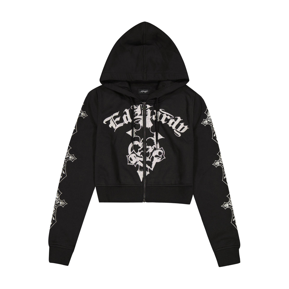 Crosses Zip Front Rhinestone Hoodie BLACK | Ed Hardy