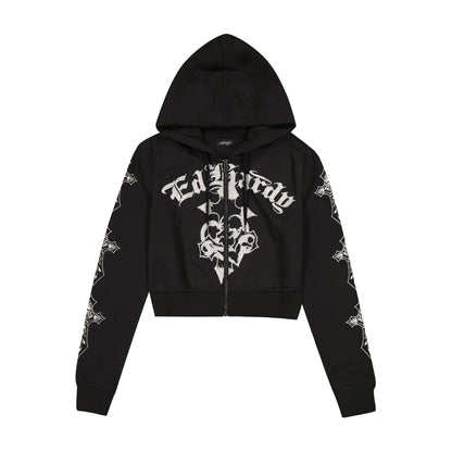 Crosses Zip Front Rhinestone Hoodie BLACK | Ed Hardy