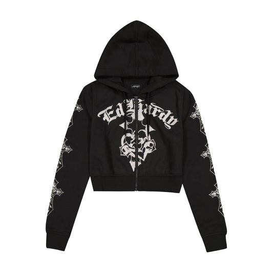 Crosses Zip Front Rhinestone Hoodie BLACK | Ed Hardy