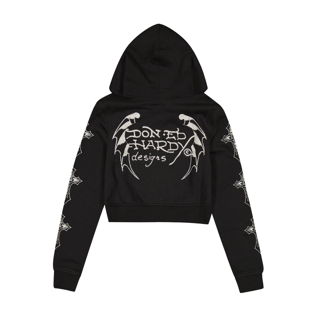 Crosses Zip Front Rhinestone Hoodie BLACK | Ed Hardy