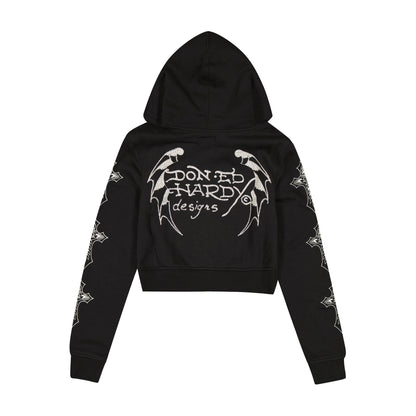 Crosses Zip Front Rhinestone Hoodie BLACK | Ed Hardy