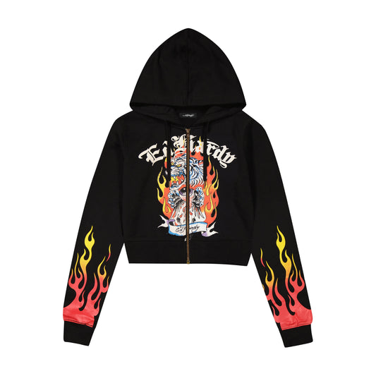 Tiger Flame Zip Front Hoodie BLACK | Ed Hardy