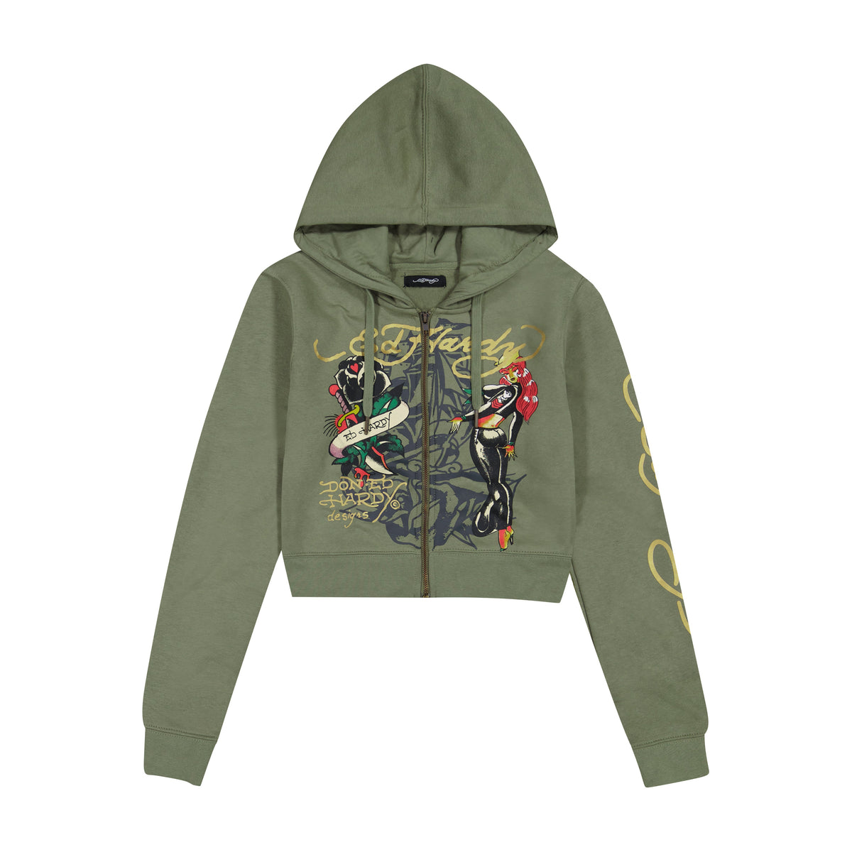 Hello Sailor Zip Front Hoodie LT OLIVE | Ed Hardy