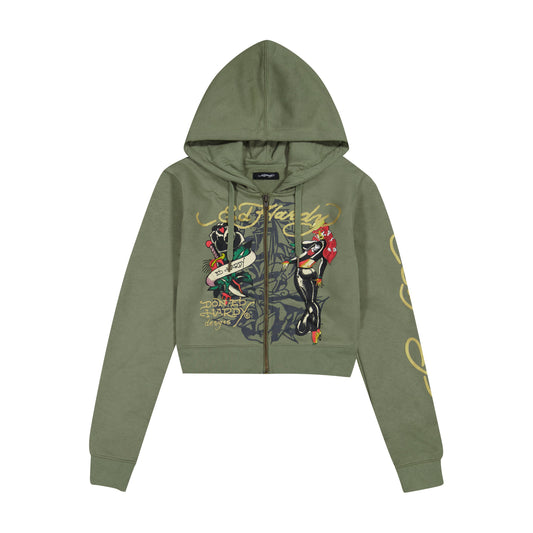Hello Sailor Zip Front Hoodie LT OLIVE | Ed Hardy