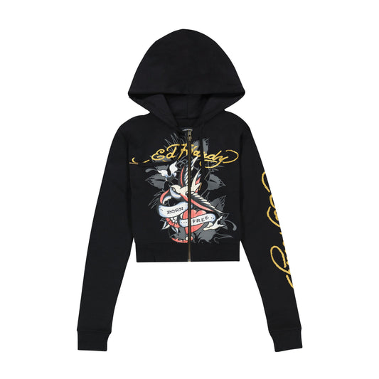 Swallow Cropped Hoodie BLACK | Ed Hardy