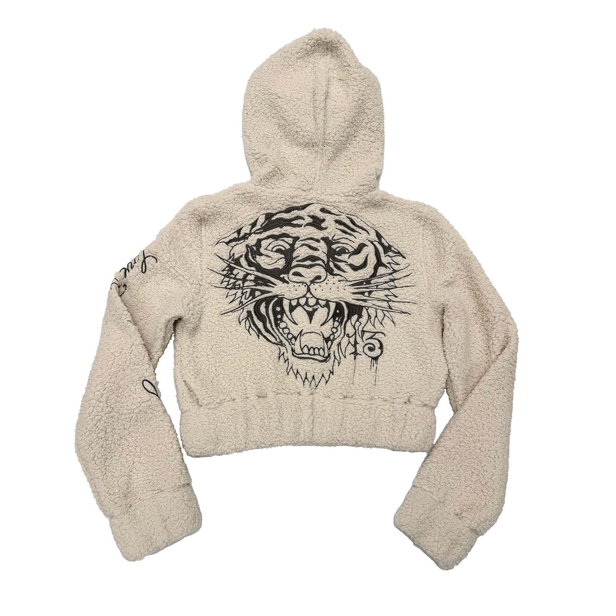 Tiger Hooded Sherpa Zip Up Jacket IVORY | Ed Hardy
